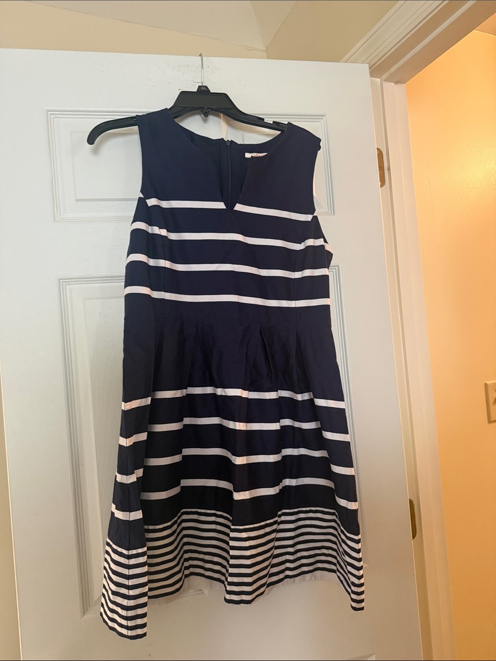 Navy and White Striped Sleeveless Fit-and-Flare Dress